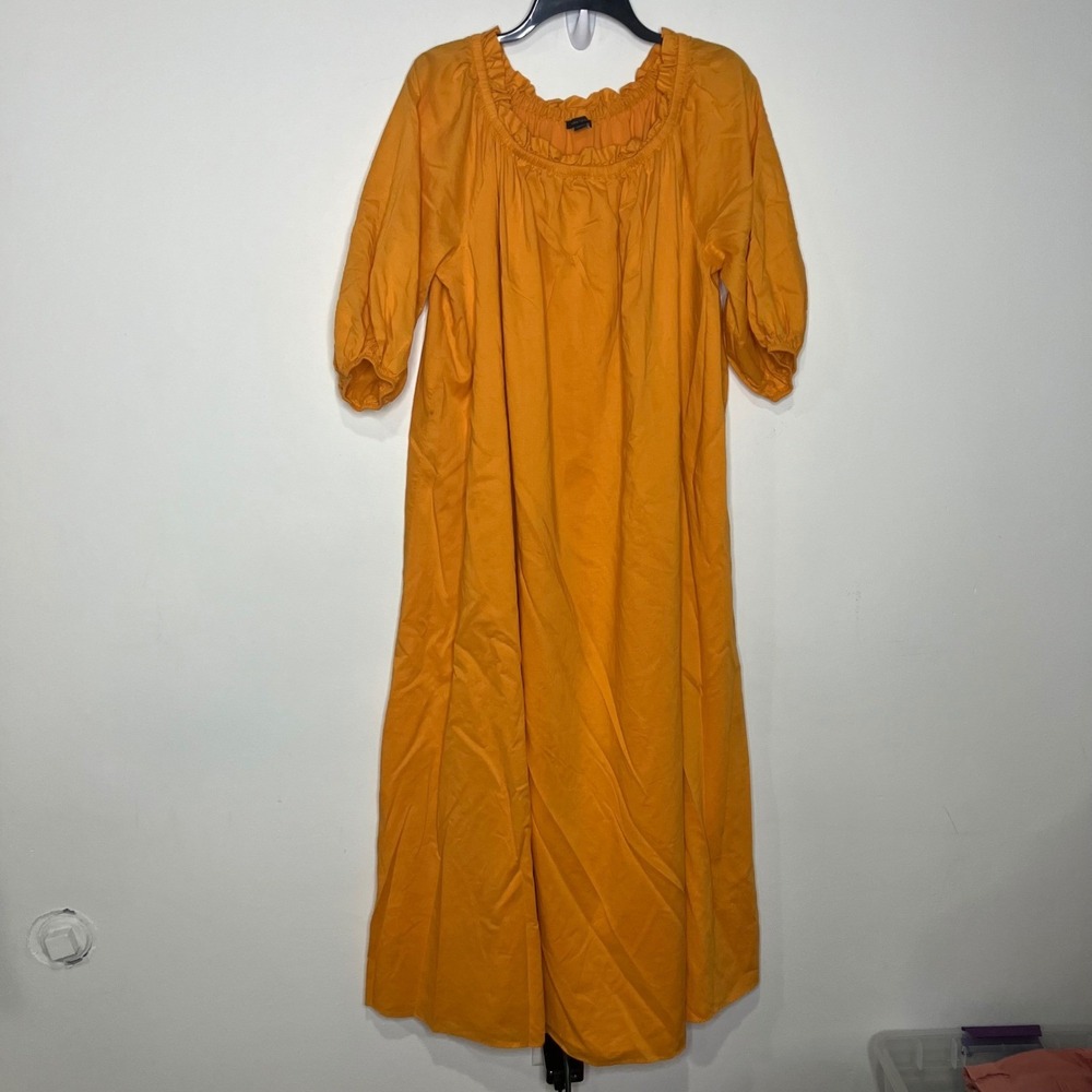 Ann Taylor golden yellow puff sleeve dress flowy off the shoulder women's size L